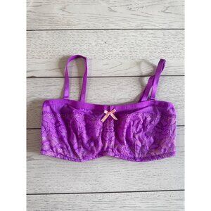 Betsey Johnson Purple Floral Lace Underwire Bandeau Convertible Bra Size 36C